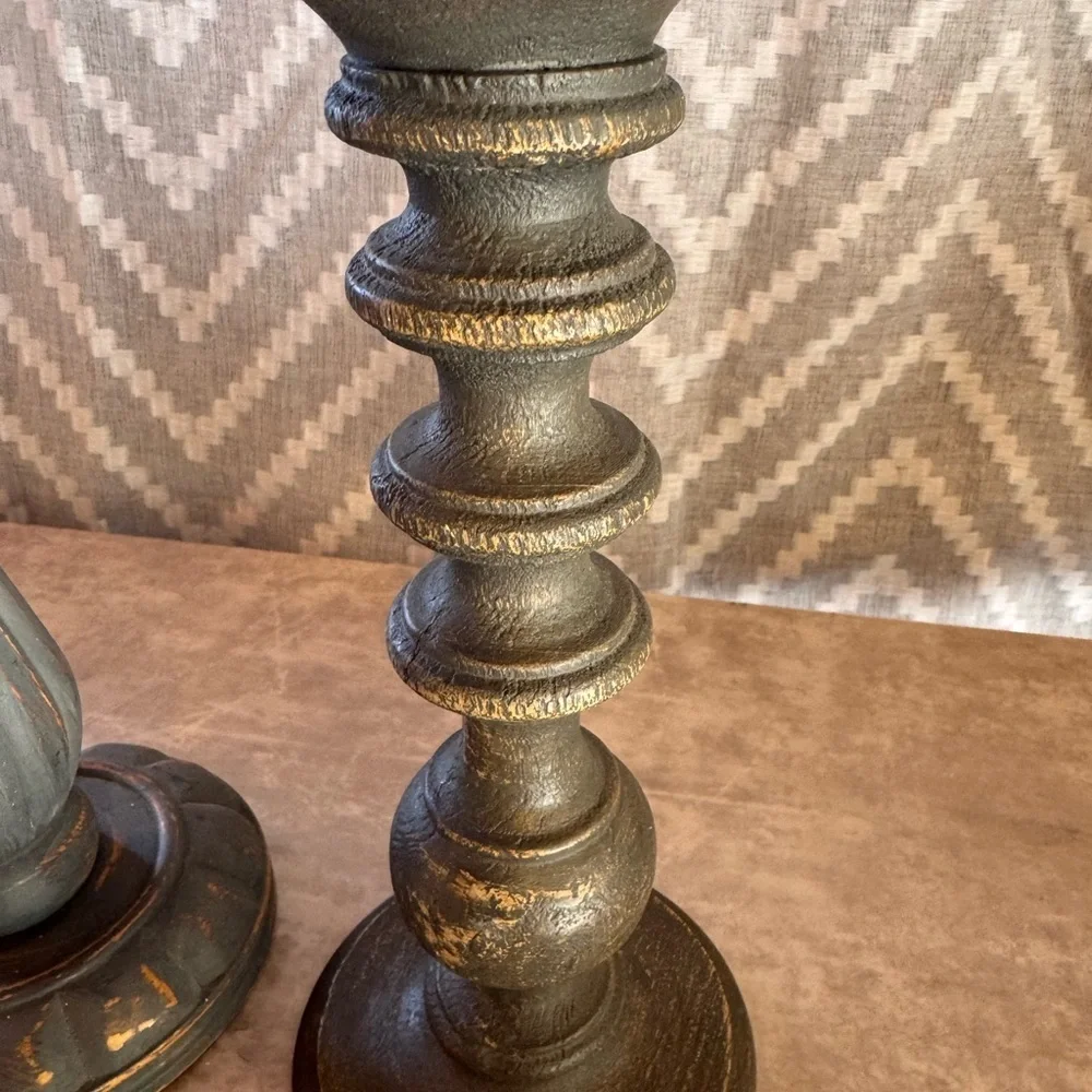 Decorative Blue Gray and Dark Grey Candle Holders Set - Home Accents